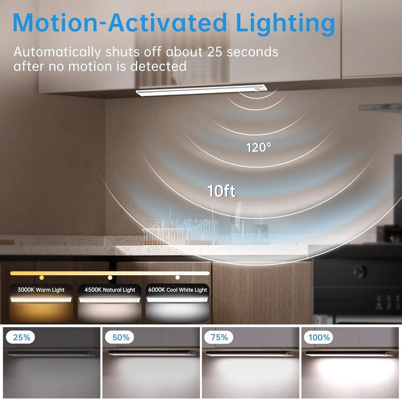 SUNLY Under Cabinet Lighting,54 LED 1800mAh Rechargeable,Motion Sensor Light,3 Colors Dimmable,Magnetic Closet Lights,Indoor Night Lights for Kitchen Bedroom Stairs 5 Pack - Image 3